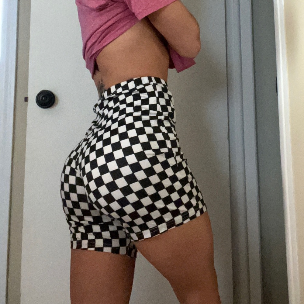 Checkered biker shorts